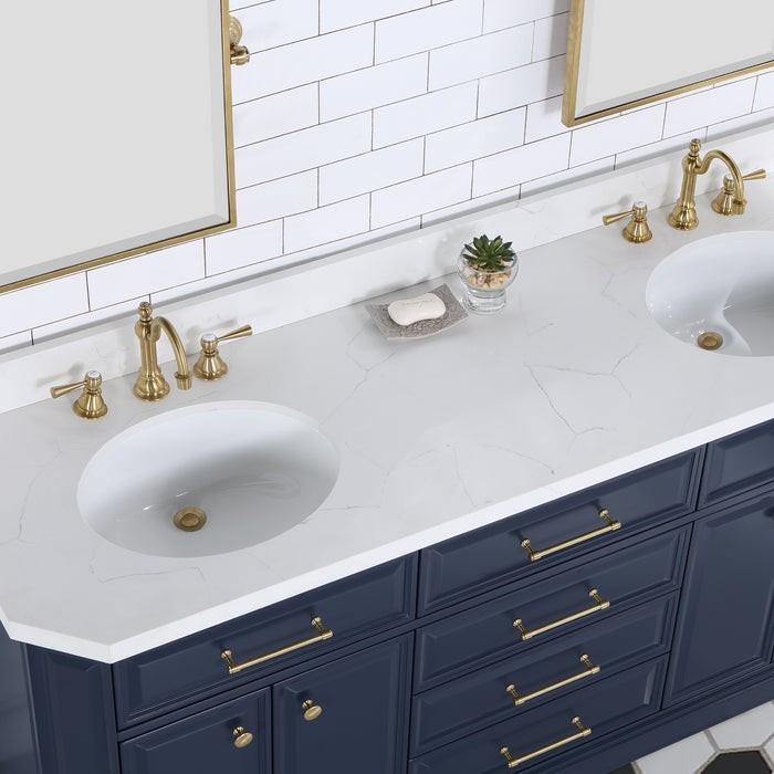 72-Inch Nomad Carrara Quartz Top Vanity – Gold Hardware & Hook Faucets