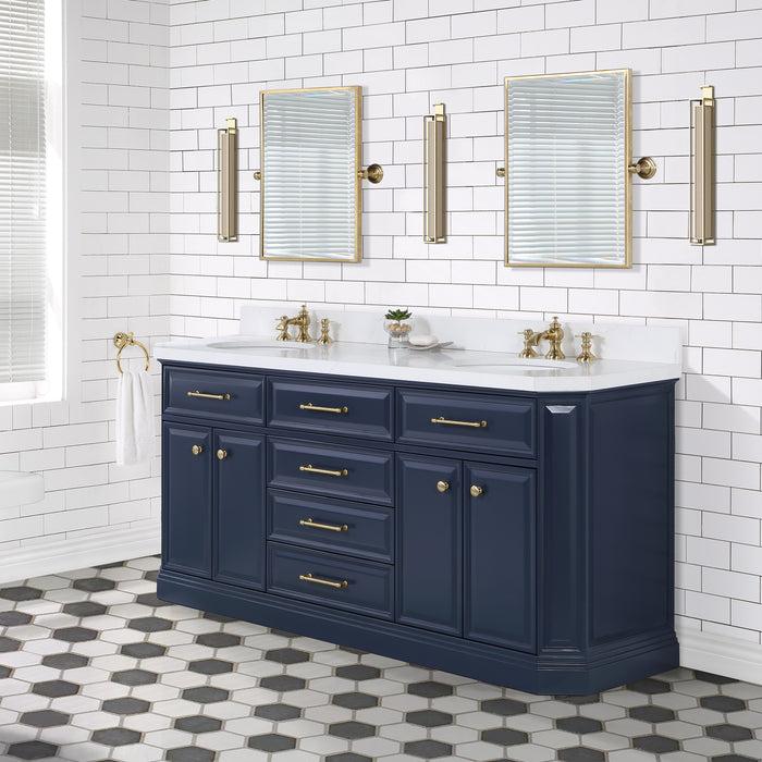 72-Inch Archway Monarch Blue Bath Vanity – Quartz Countertop with Gold Accents & Pivot Mirrors