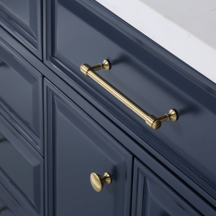 72-Inch Carrara Quartz Chaucer Vanity Set Monarch Blue – Gold Hardware & Waterfall Faucets