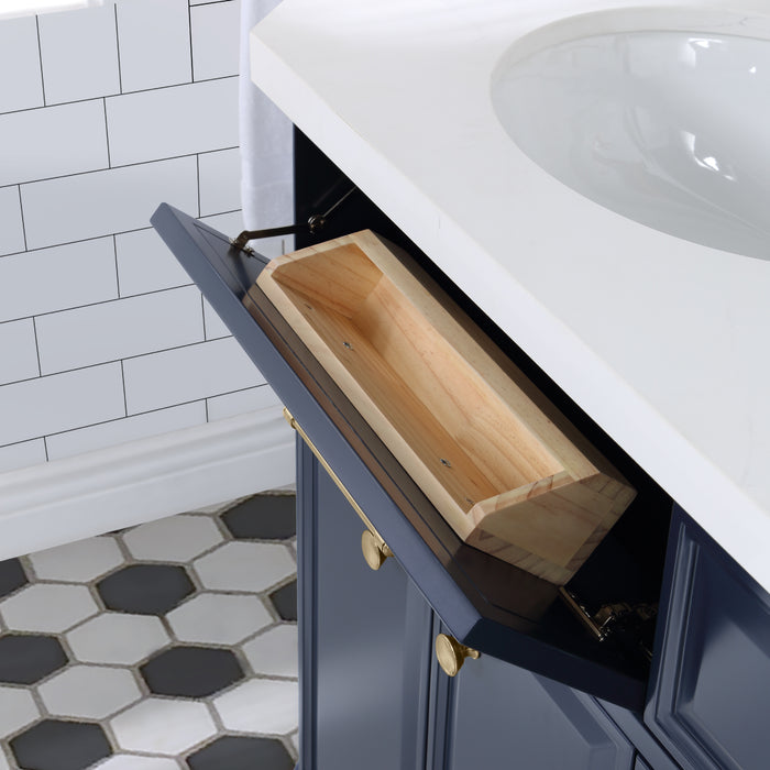 72-Inch Carrara Quartz Chaucer Vanity Set Monarch Blue – Gold Hardware & Waterfall Faucets