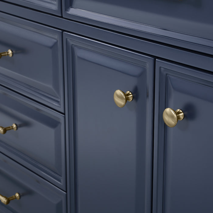 72-Inch Archway Monarch Blue Bath Vanity – Quartz Countertop with Gold Accents & Pivot Mirrors