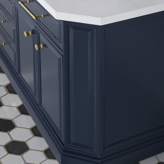 72-Inch Archway Monarch Blue Bath Vanity – Quartz Countertop with Gold Accents & Pivot Mirrors