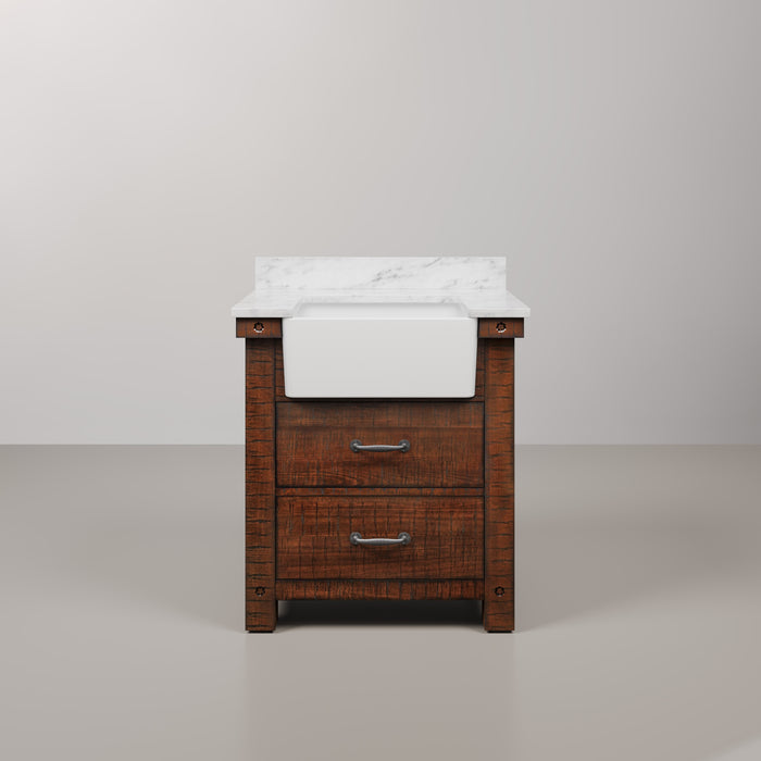 30 Inch Stitch Carrara Marble Bathroom Vanity Rustic Sienna Single Undermount Sink