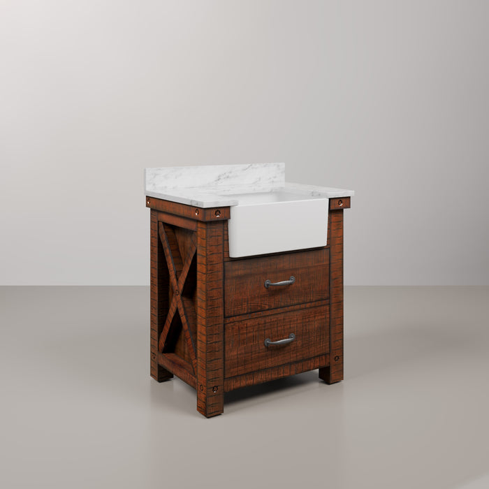 30 Inch Stitch Carrara Marble Bathroom Vanity Rustic Sienna Single Undermount Sink