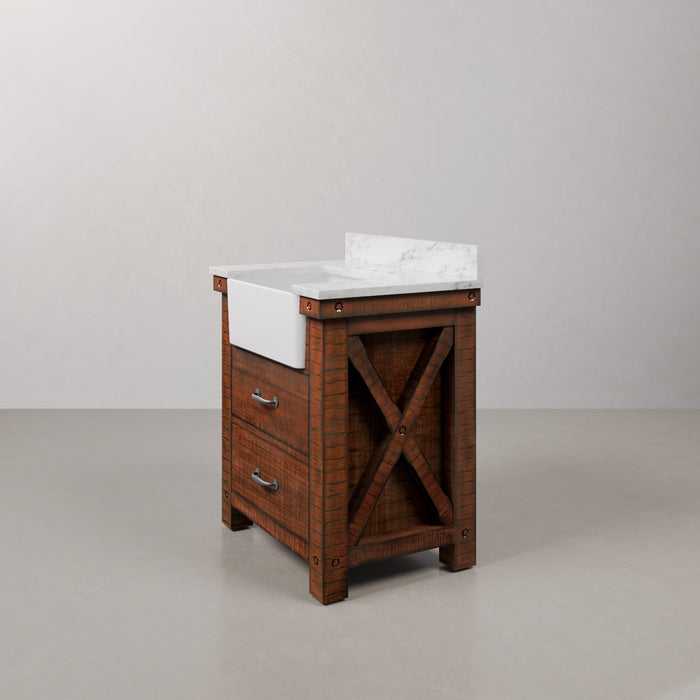 30 Inch Stitch Carrara Marble Bathroom Vanity Rustic Sienna Single Undermount Sink