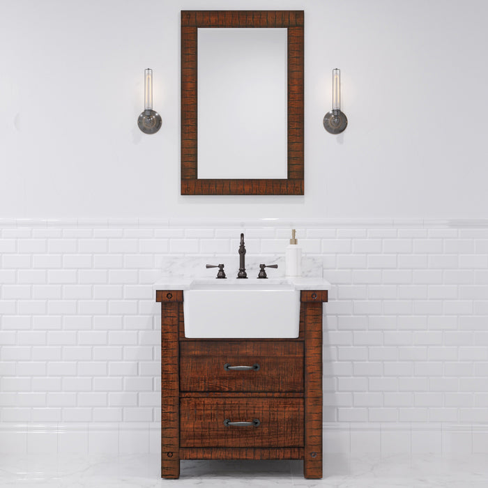 30 Inch Stitch Carrara Marble Bathroom Vanity Rustic Sienna Single Undermount Sink