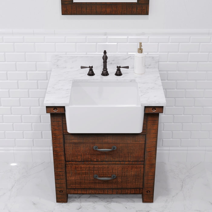 30 Inch Stitch Carrara Marble Bathroom Vanity Rustic Sienna Single Undermount Sink