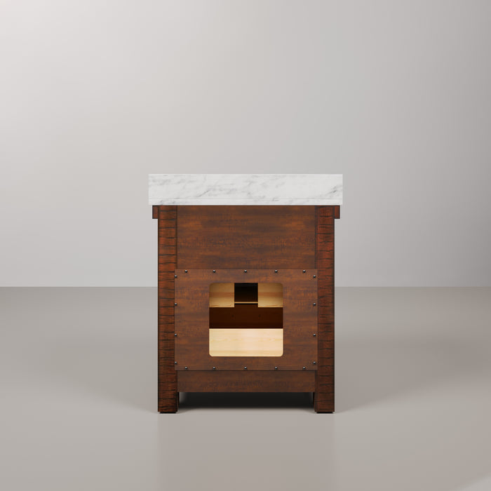 30 Inch Rustic Sienna Brighton Vanity Set - Carrara White Marble Top with Rectangular Mirror