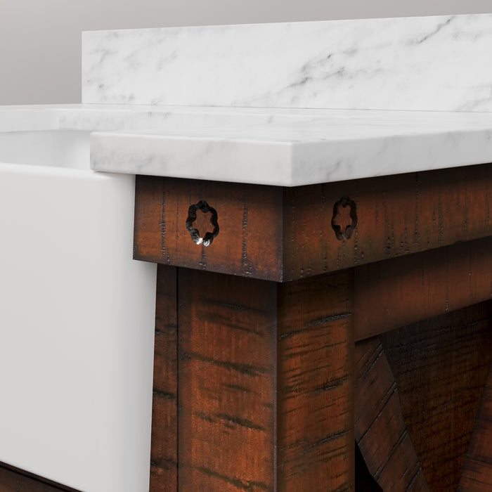 30 Inch Rustic Sienna Brighton Vanity Set - Carrara White Marble Top with Rectangular Mirror