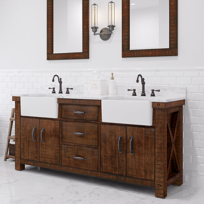72 Inch Double Sink Marble Vision Bathroom Vanity Rustic Sienna with Soft Close Drawers