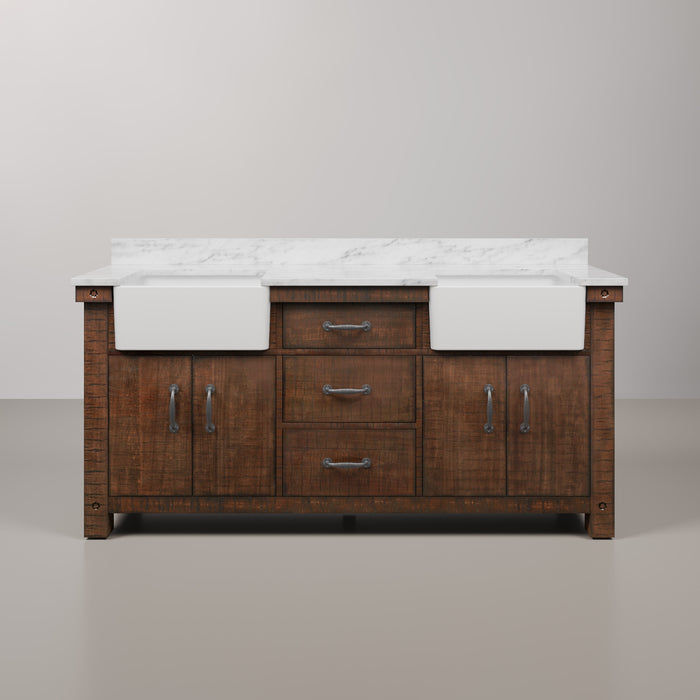 72 Inch Double Sink Marble Vision Bathroom Vanity Rustic Sienna with Soft Close Drawers