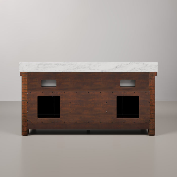 72 Inch Restore Carrara White Marble Double Sink Bathroom Vanity Rustic Sienna Soft Close Drawers Mirrors