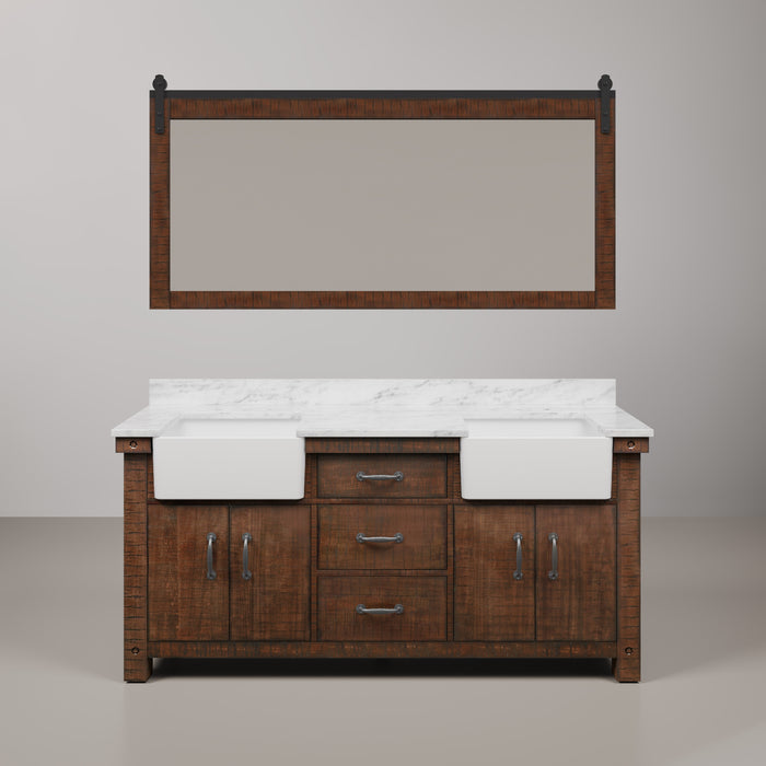 72 Inch Double Sink Valour Bathroom Vanity with Marble Top & Soft Close Drawers - Rustic Sienna