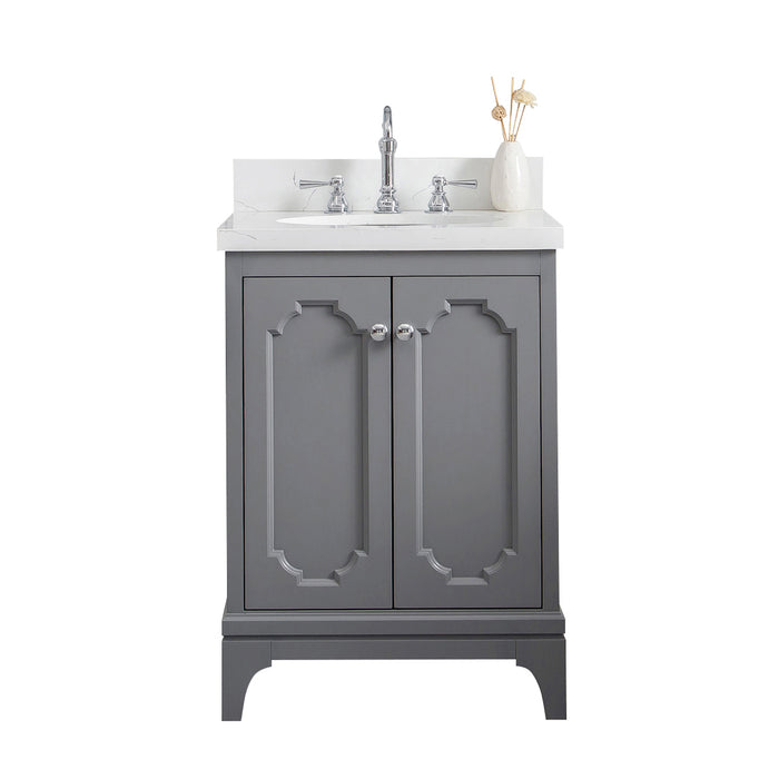 24-Inch Carrara Quartz Parity Bath Vanity – Chrome Hardware & Hook Faucet