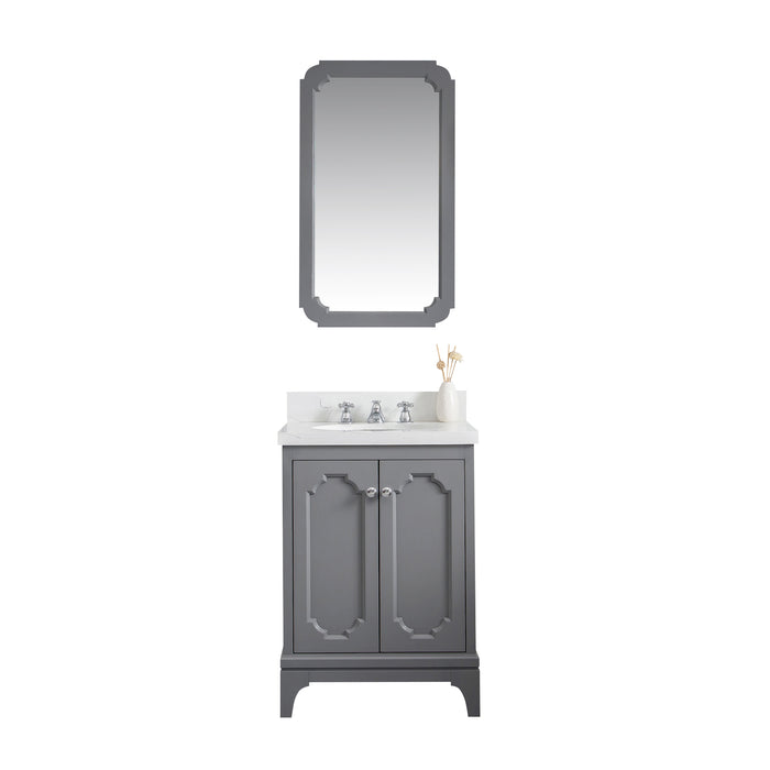 24-Inch Ashlyn Quartz Top Single Sink Vanity in Grey – Modern Mirror with Chrome Faucets