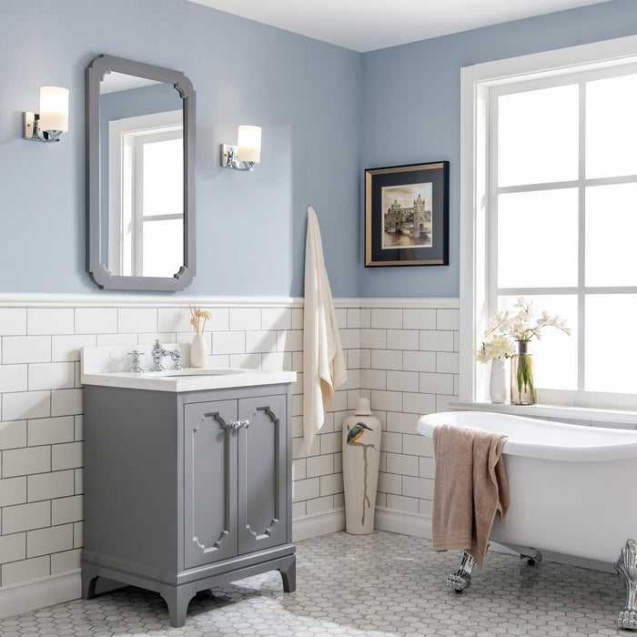 24-Inch Carrara Quartz Bathroom Faye Vanity – Chrome Hardware & Accent Mirror
