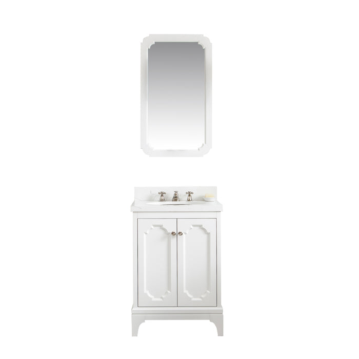 24 Inch Zoya Bathroom Vanity – Quartz Countertop with Nickel Hardware & Accent Mirror