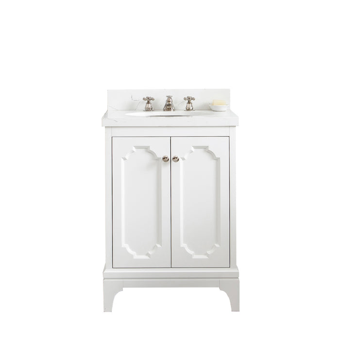 24 Inch Fagup Bath Vanity in Pure White – Quartz Countertop & Nickel Hardware