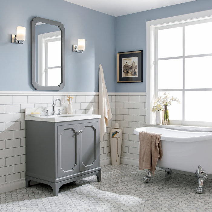 30-Inch Maren Vanity Cabinet – Quartz Countertop with Hook Faucet & Modern Mirror