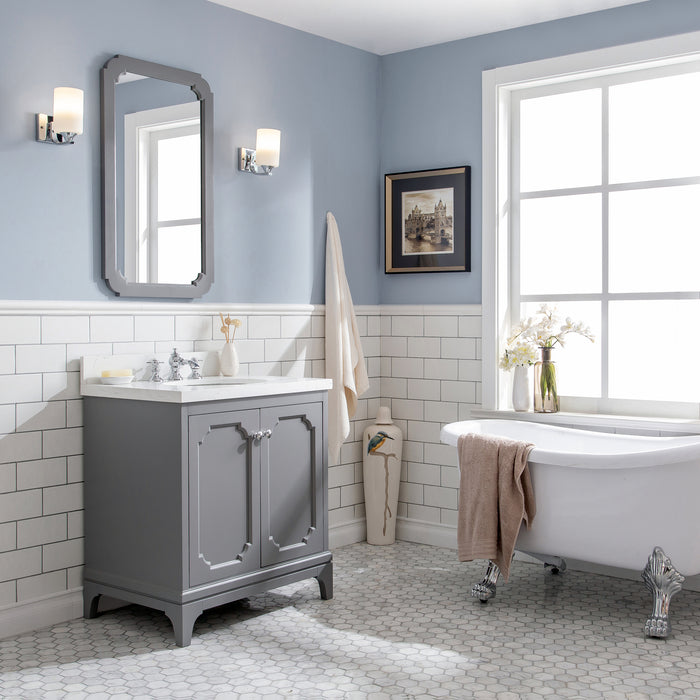 30-Inch Aliza Single Sink Vanity – Cashmere Grey Finish with Waterfall Tap & Accent Mirror