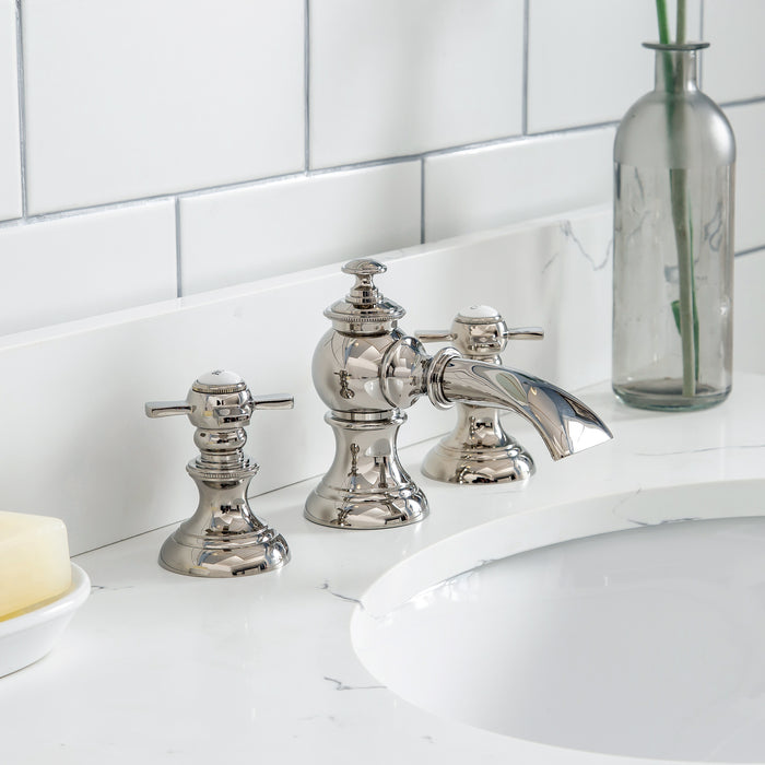30-Inch Tessa Pure White Vanity – Carrara Quartz Top with Waterfall Tap & Accent Mirror