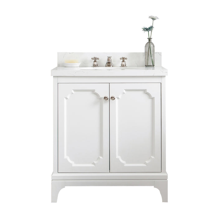 30-Inch Vivag Bathroom Vanity – Pure White Finish with Nickel Hardware & Classic Faucet