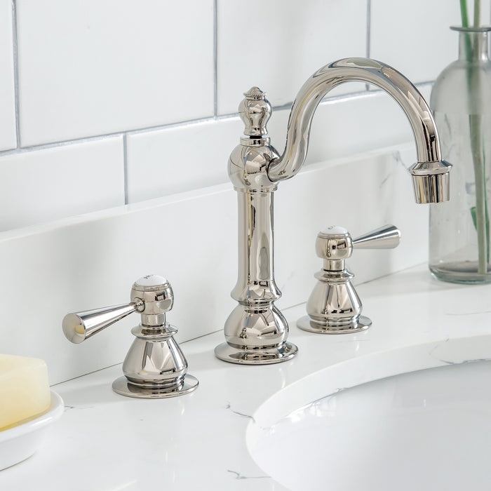 30-Inch Calla Bathroom Vanity – Polished Nickel Hardware with Quartz Top & Hook Faucet