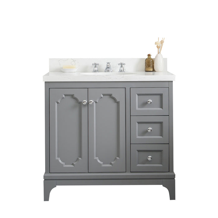 36-Inch Quartz Affinity Bath Vanity in Cashmere Grey with Classic Faucet & Chrome Hardware