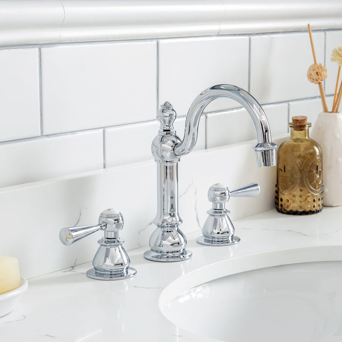 36-Inch Carrara Quartz Sunbrook Bathroom Vanity in Grey – Chrome Hook Faucet & Mirror
