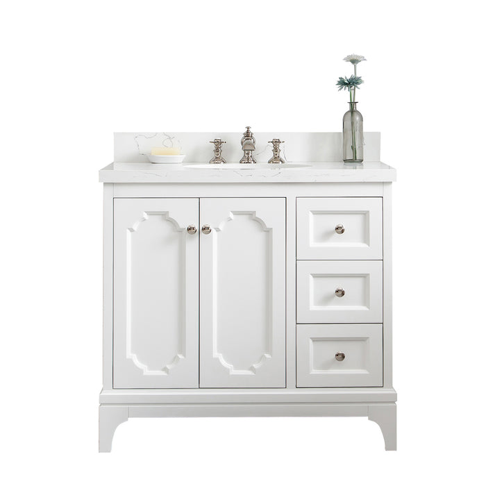 30 Inch Simba Single Sink Vanity – Pure White with Carrara Quartz Top & Waterfall Faucet