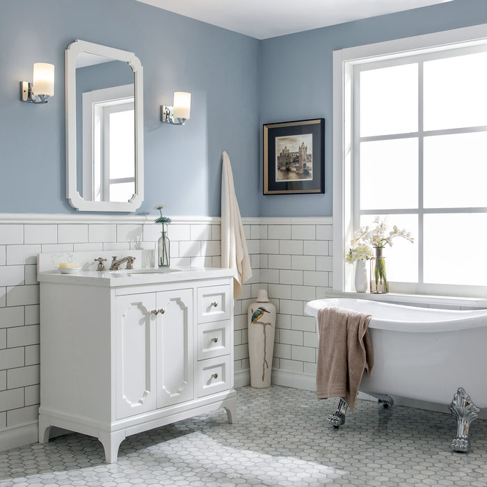 36-Inch Sable Bathroom Vanity in White Finish – Quartz Countertop & Nickel Hardware
