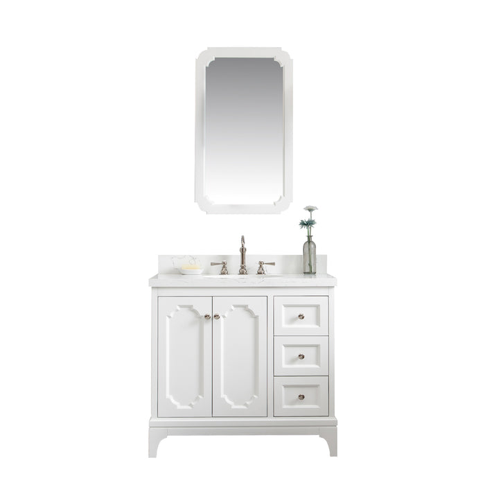 36-Inch Caspian Carrara Quartz Top Bath Vanity – Hook Faucet & Nickel Hardware