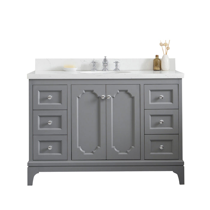48-Inch Viennay Grey Vanity with Quartz Countertop – Chrome Hardware & Hook Faucet