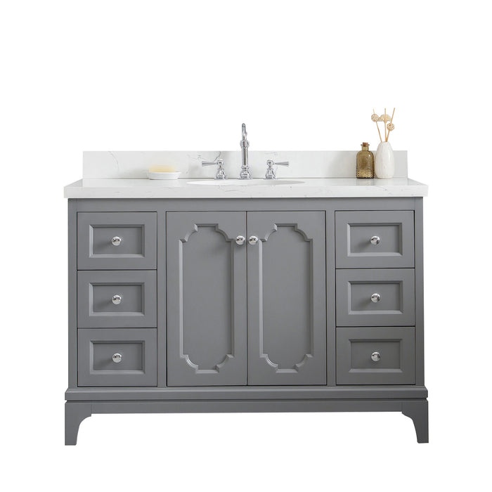48-Inch Grey Jensen Vanity with Quartz Countertop – Chrome Hardware & Hook Faucet