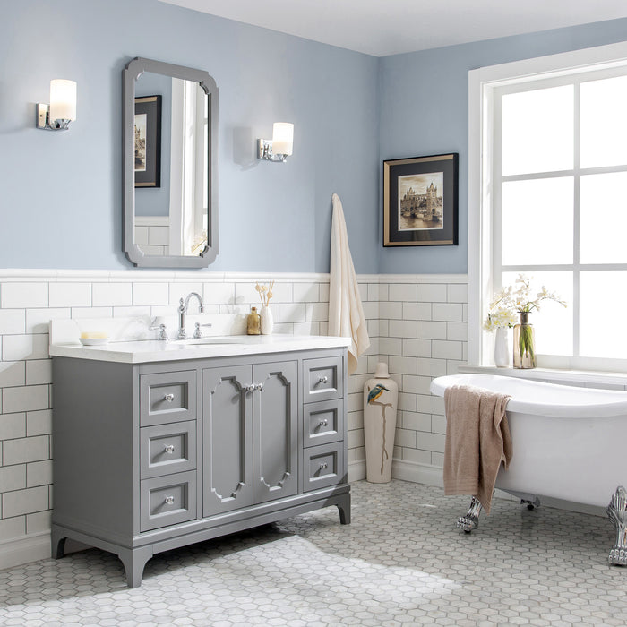 48-Inch Grey Jensen Vanity with Quartz Countertop – Chrome Hardware & Hook Faucet