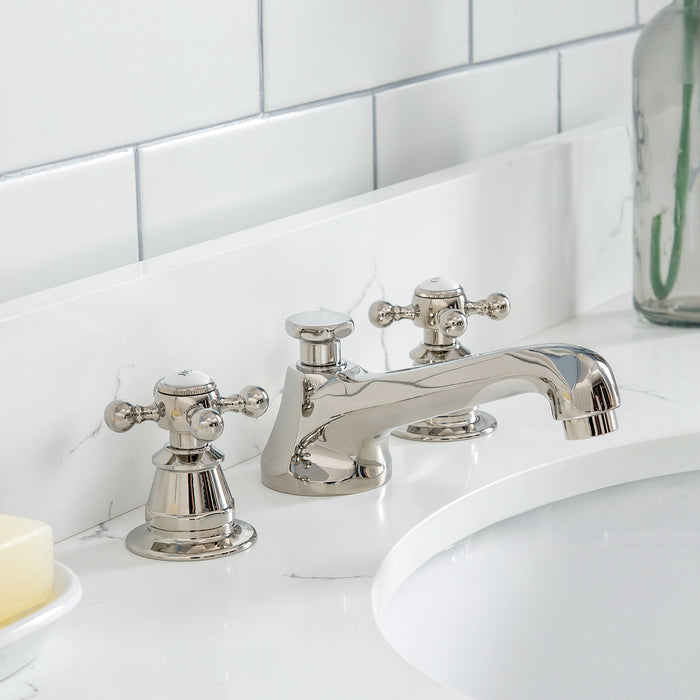 48-Inch Alessia Bathroom Vanity Complete Set - Carrara Quartz Single Sink Pure White with Classic Faucet & Contemporary Accent Mirror