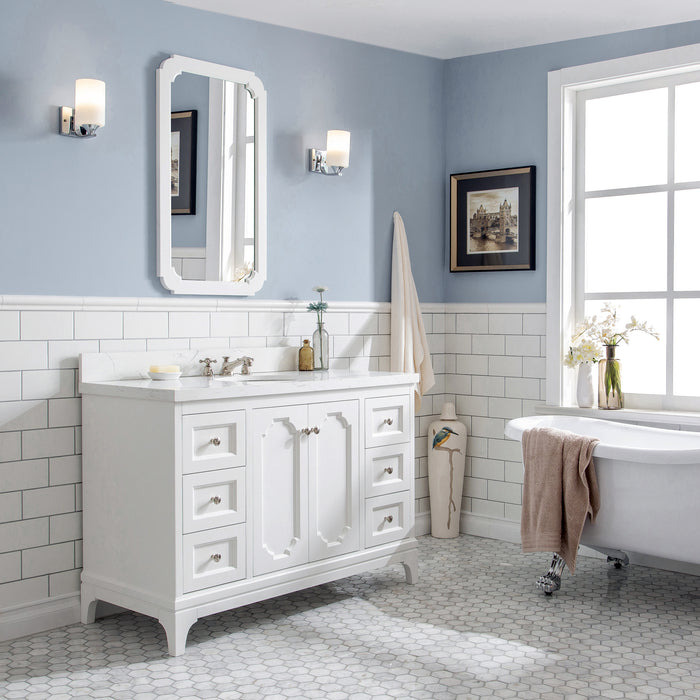 48-Inch Alessia Bathroom Vanity Complete Set - Carrara Quartz Single Sink Pure White with Classic Faucet & Contemporary Accent Mirror