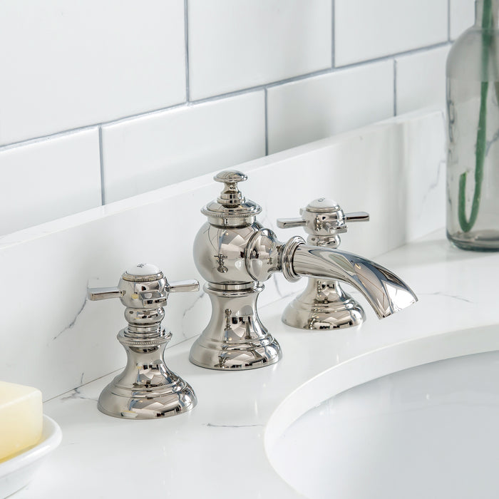 48" Abigail Single Sink Vanity - Carrara Quartz Countertop in Pure White Finish with Polished Nickel Hardware & Faucets