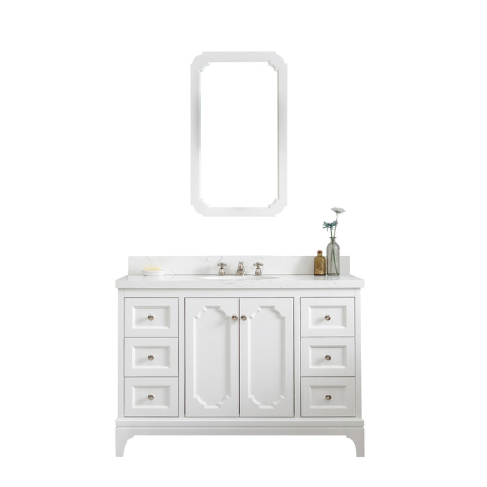 48-Inch Alessia Bathroom Vanity Complete Set - Carrara Quartz Single Sink Pure White with Classic Faucet & Contemporary Accent Mirror