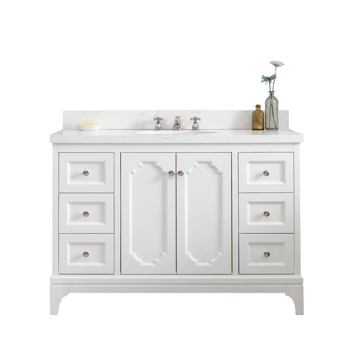 48-Inch Nectar Bathroom Vanity – Carrara Quartz Countertop & Nickel Hardware