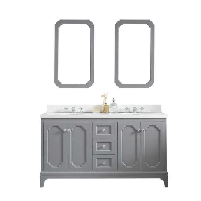 60-Inch Abacus Double Sink Bathroom Vanity Carrara Quartz Top Cashmere Grey Chrome Hardware & Mirror