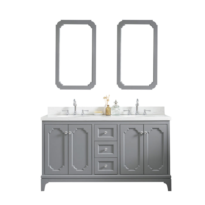 60" Ellington Carrara Quartz Double Undermount Sink Vanity Cashmere Grey Soft Close Chrome Hardware