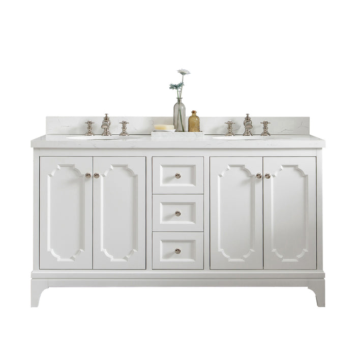 60-Inch Alton Double Sink Bathroom Vanity - Carrara Quartz Pure White Waterfall Faucets
