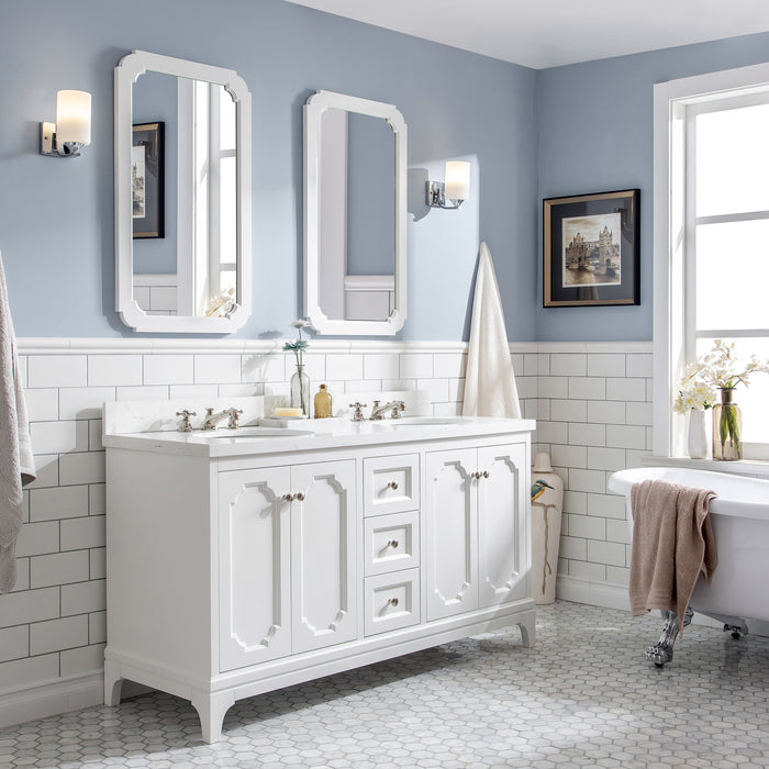 60" Pure White Duval Bathroom Vanity - Double Sink Carrara Quartz Countertop with Polished Nickel Hardware