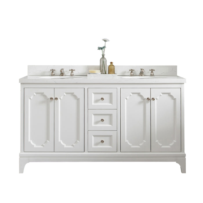 60" Pure White Duval Bathroom Vanity - Double Sink Carrara Quartz Countertop with Polished Nickel Hardware