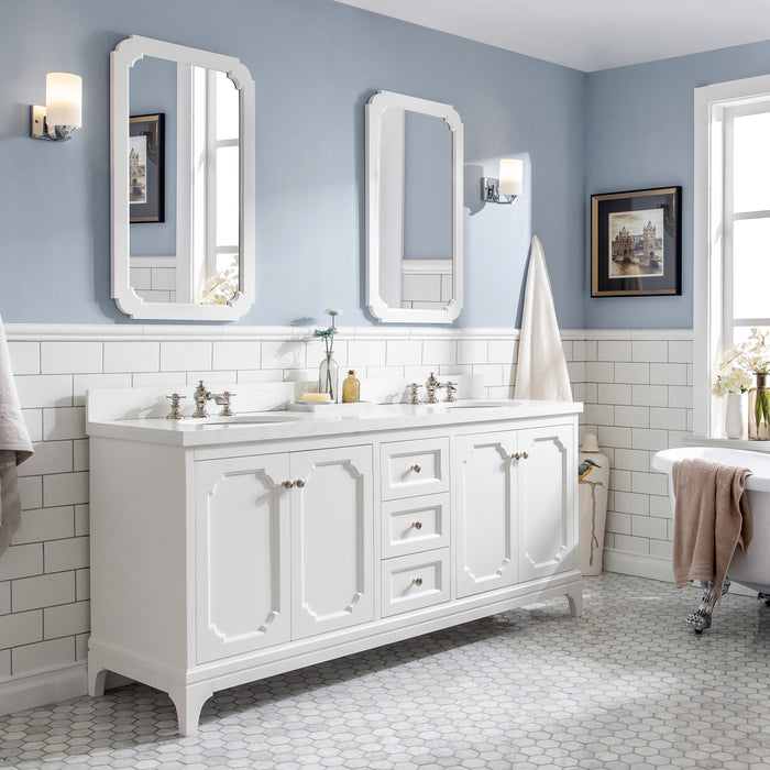 72-Inch Holloway Double Sink Quartz Countertop Vanity - Pure White with Waterfall Faucets & Mirror