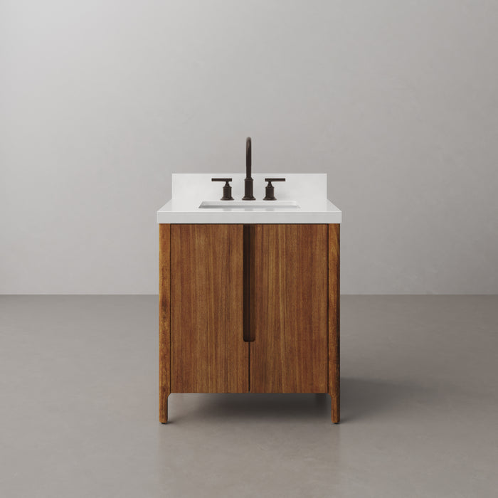 30-Inch Ellison Mango Wood Bathroom Vanity Single Undermount Sink Whitebrook Quartz ORB Faucet Included