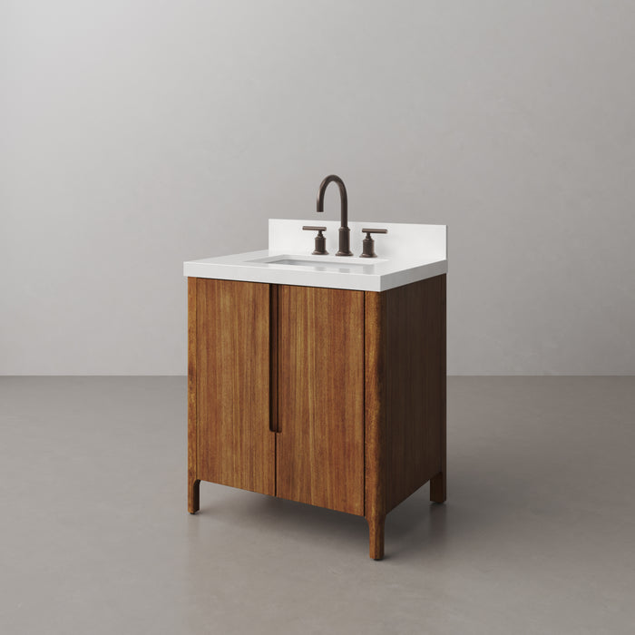 30-Inch Ellison Mango Wood Bathroom Vanity Single Undermount Sink Whitebrook Quartz ORB Faucet Included