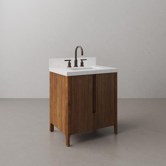 30-Inch Ellison Mango Wood Bathroom Vanity Single Undermount Sink Whitebrook Quartz ORB Faucet Included