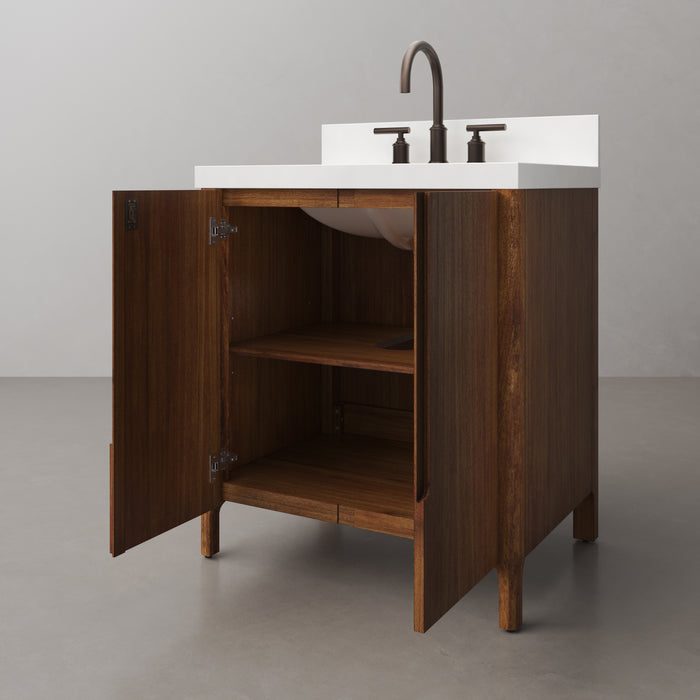30-Inch Ellison Mango Wood Bathroom Vanity Single Undermount Sink Whitebrook Quartz ORB Faucet Included